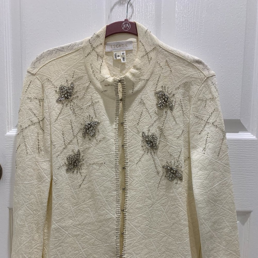 Escada Vintage Crystal Beaded Bug Cardigan